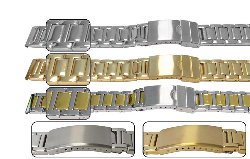 16mm Mirror Watch Bracelet Strap Regular or Safety Centre Fold Clasp 1 Row Link