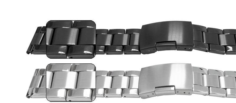 Black Silver Mirror Watch Bracelet Strap Satin Centre 3 Link Row Type Quality