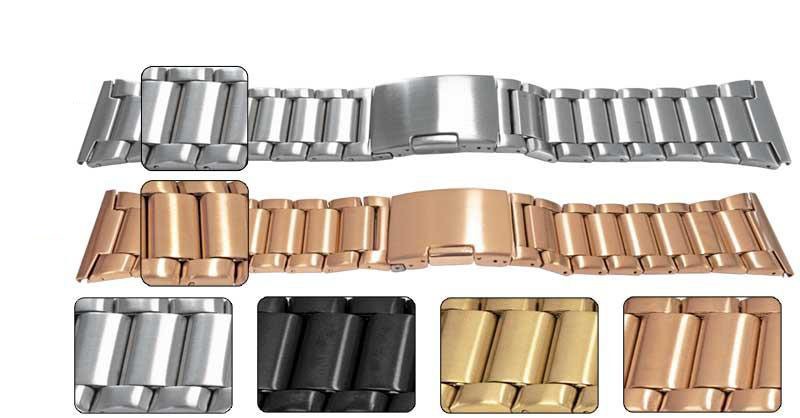 Full Satin Finish Watch Bracelet Strap Spring Loaded Centre Clasp 3 Link Row