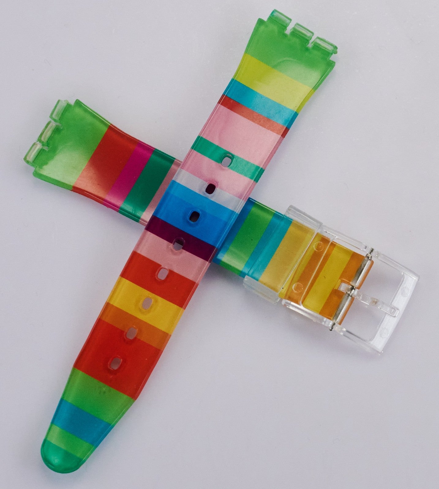 Rainbow Plastic Watch Strap Fits Swatch Watches Vintage Look 80s Style Retro