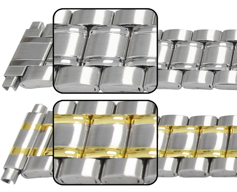 Satin Mirror Edged Centre Link Watch Bracelet Strap 16mm-22mm 3 Link Row Type