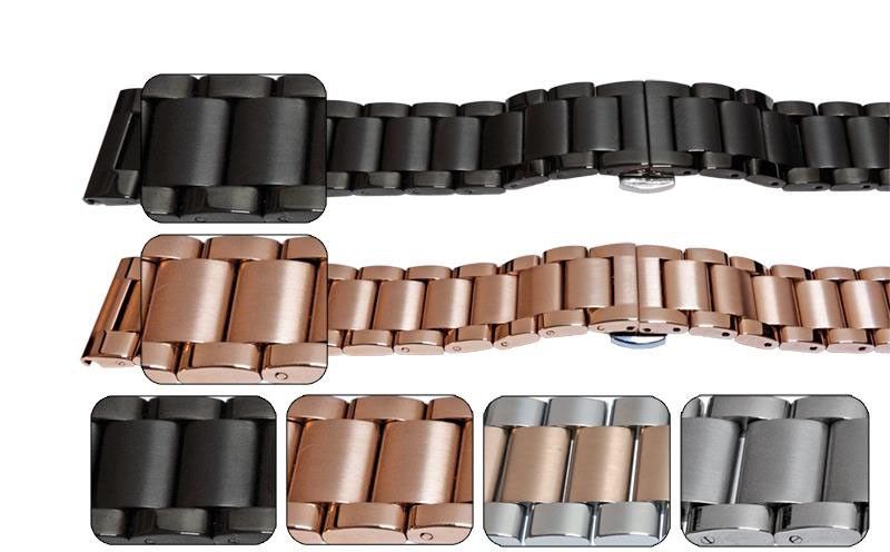 Mirror And Satin Watch Bracelet Centre Fold Sprung Release Strap 3 Row Link Type