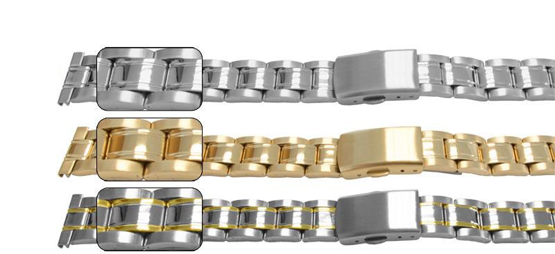 Satin Mirror Centre Bracelet Watch Strap Spring Release Clasp 3 Link Row Quality