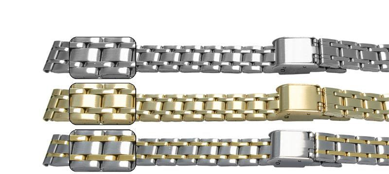 Open Centre Clasp Bracelet Satin And Mirror Watch Strap 10mm-14mm Silver Gold