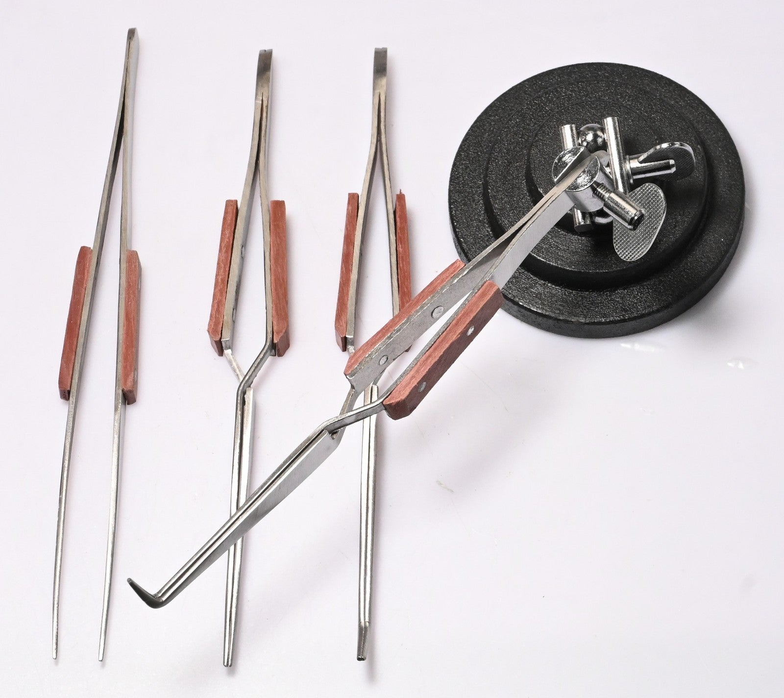 4pc Soldering Tweezers Set Cross Lock Fibre Grip + Third Hand Stand Jewellery UK