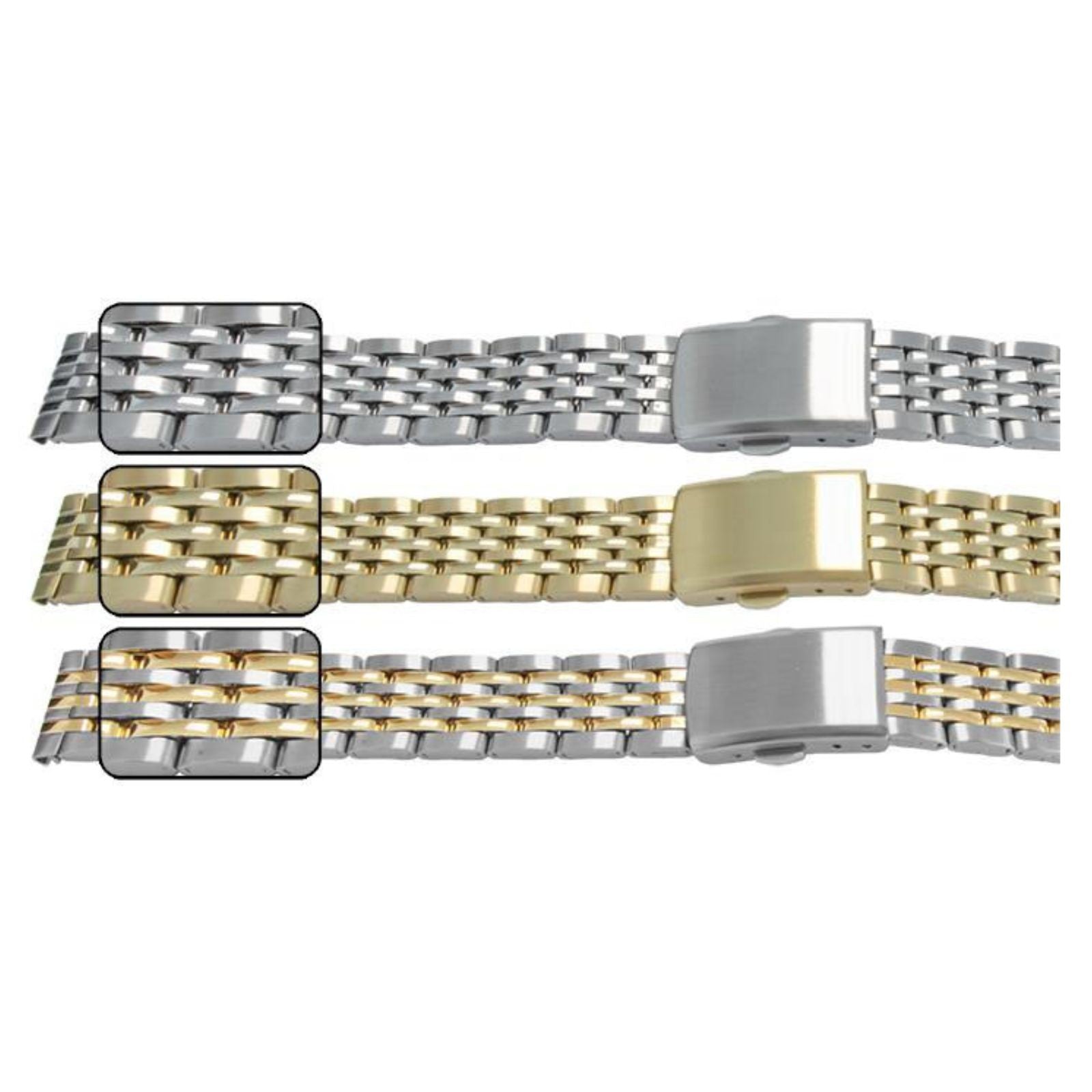 Satin And Mirror Watch Bracelet Strap 12mm, 14mm, 16mm, 7 Link Row Type Quality