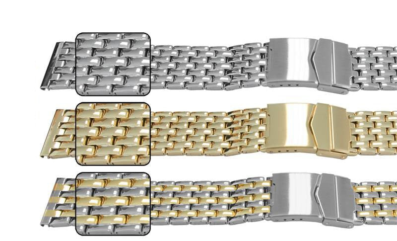 Quality Full Mirror Bracelet Watch Strap Centre Fold Safety Clasp 7 Link Row