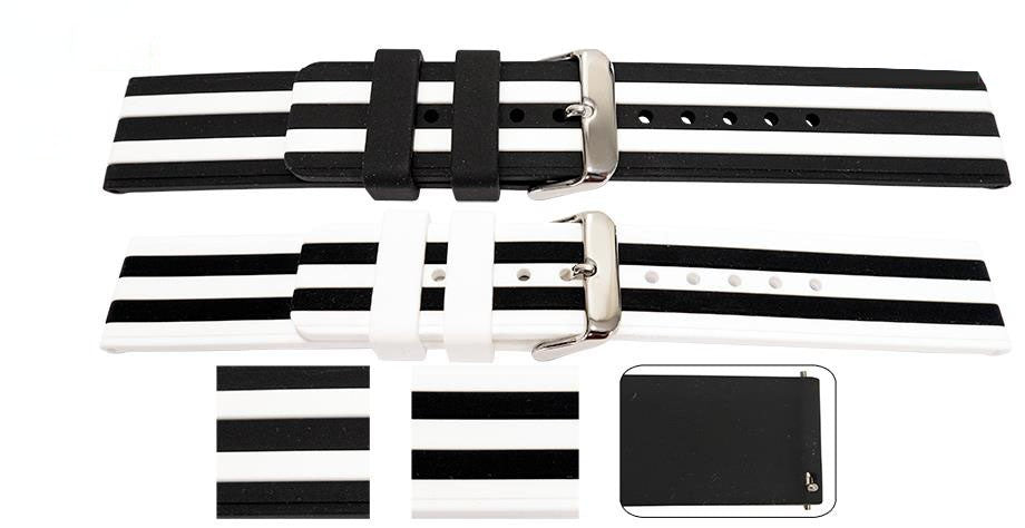 Black And White Striped Silicone Watch Strap Replacement Rubber Bracelet 2 Tone