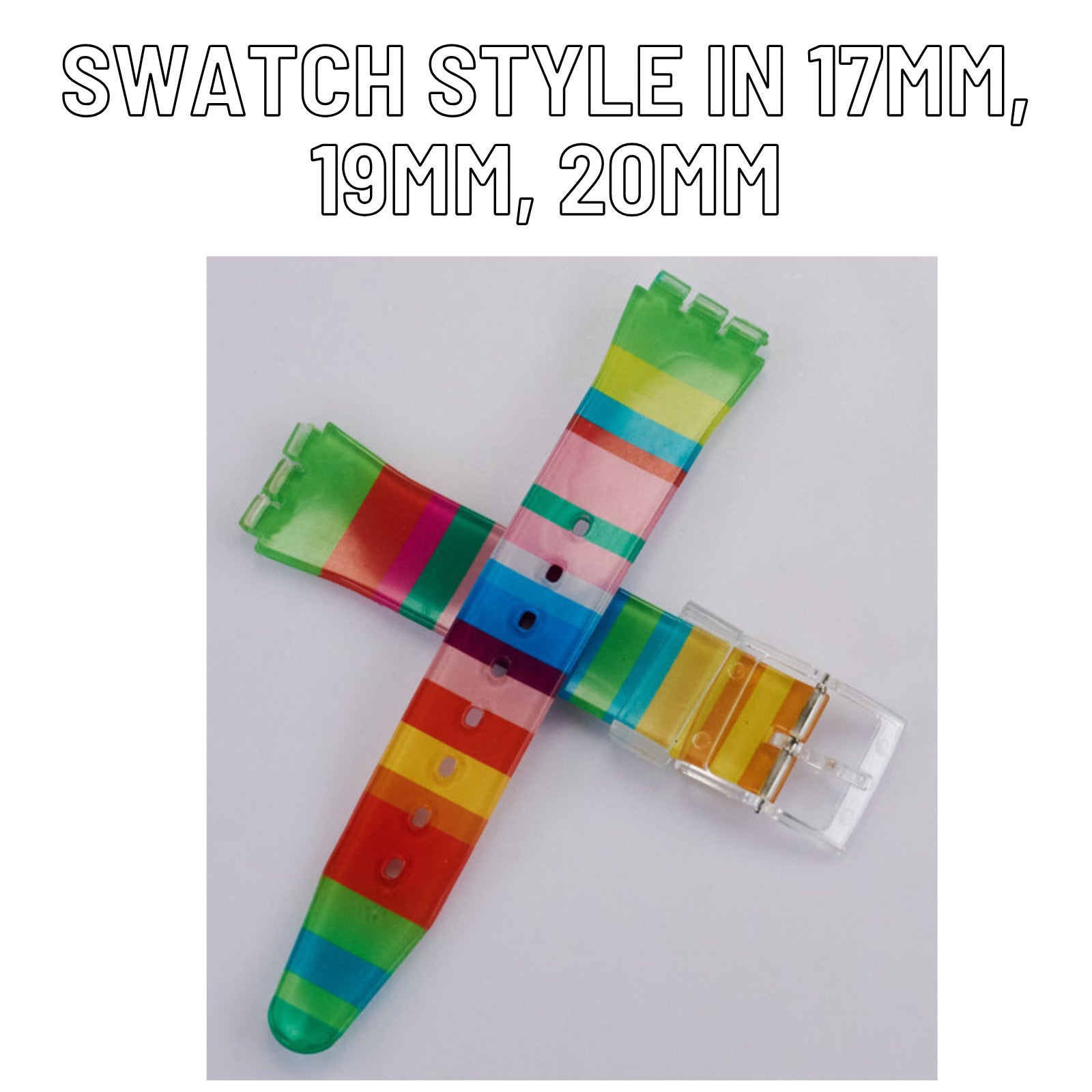 Rainbow Plastic Watch Strap Fits Swatch Watches Vintage Look 80s Style Retro