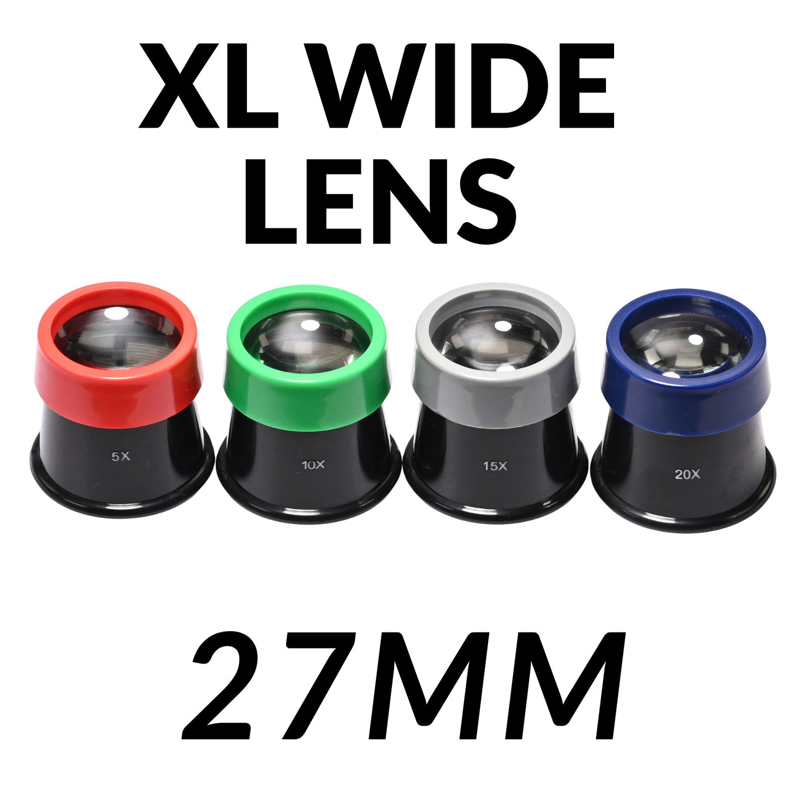 Jewellers Watchmakers Loupe Set of 4 - XL WIDE LENS Eye Magnifier 5x 10x 15x 20x