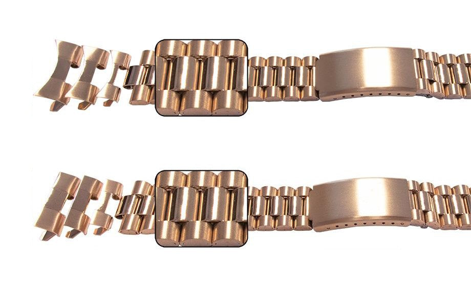 Rose Gold Watch Bracelet Replacement Strap For Rolex President Curved Straight