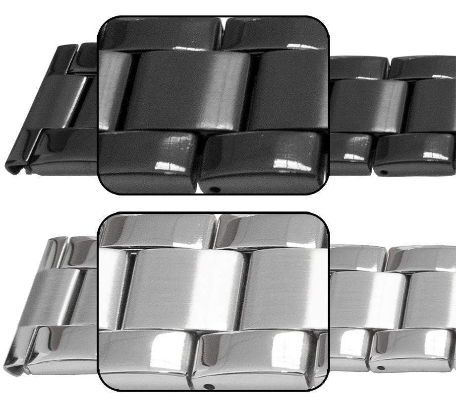 Black Silver Mirror Watch Bracelet Strap Satin Centre 3 Link Row Type Quality