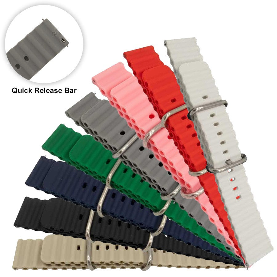 Smooth Silicone Ocean Wave Style Watch Strap Replacement Ripple Rubber Bracelet