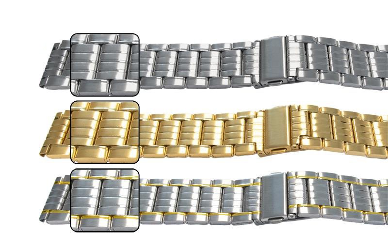 Satin With Mirror Edge Lines 3 Link Row Watch Strap Bracelet Spring Loaded Clasp