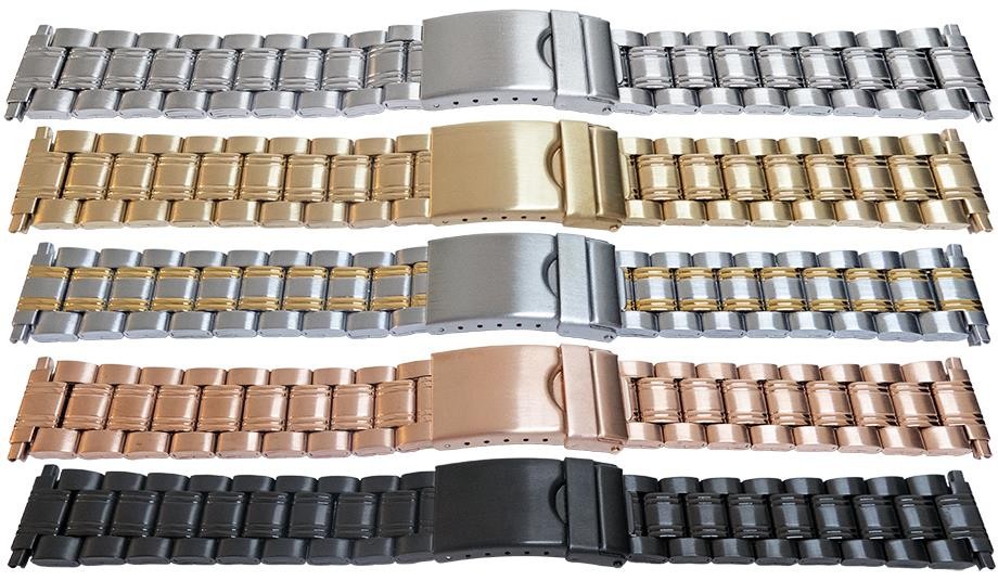 Satin And Mirror Watch Bracelet Strap 16mm To 22mm Squeeze Ends 3 Link Row Type