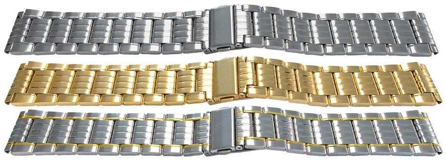 Satin With Mirror Edge Lines 3 Link Row Watch Strap Bracelet Spring Loaded Clasp