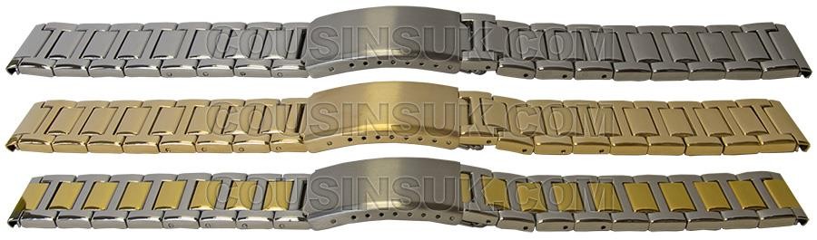 16mm Mirror Watch Bracelet Strap Regular or Safety Centre Fold Clasp 1 Row Link