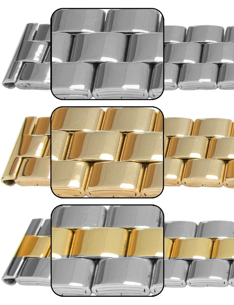 Full Mirror Watch Bracelet Strap Spring Loaded Centre Clasp 3 Link Row Quality