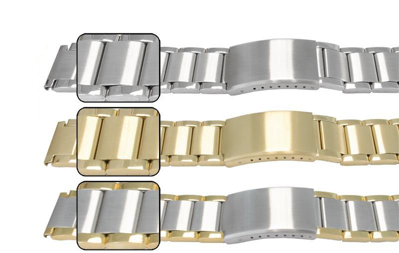 Bracelet Watch Strap Quality Mirror Satin 3 Link Row Centre Fold Safety Clasp