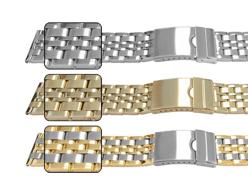 Quality Satin Mirror Bracelet Watch Strap Centre Fold Safety Clasp 7 Link Row