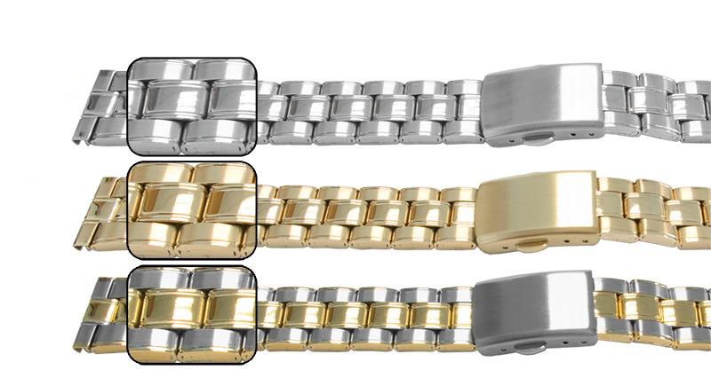 Satin With Mirror Edges And Centre Watch Bracelet Strap 3 Link Row Type Quality
