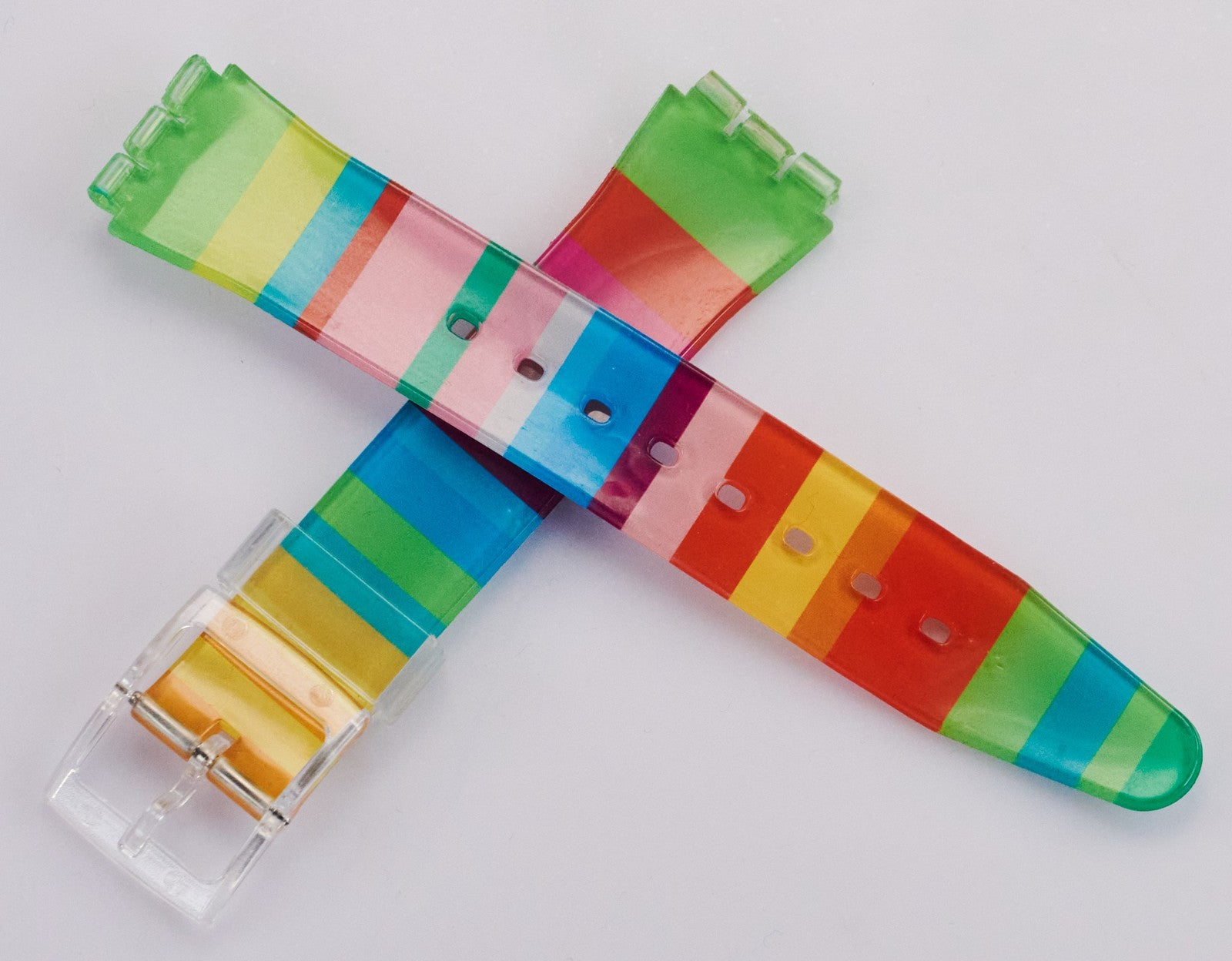 Rainbow Plastic Watch Strap Fits Swatch Watches Vintage Look 80s Style Retro
