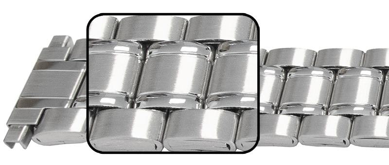Satin Mirror Edged Centre Link Watch Bracelet Strap 16mm-22mm 3 Link Row Type