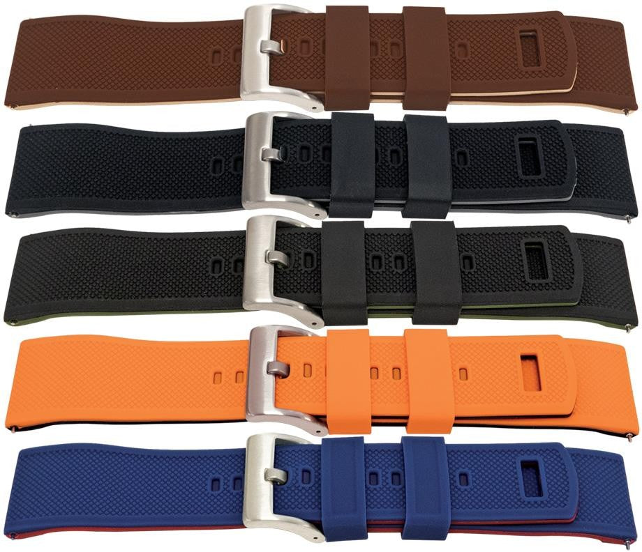 Silicone Rubber Contrast Textured Watch Strap Divers Sports 22mm Replacement