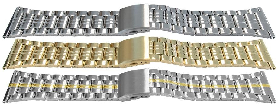 Full Mirror Finish Spring Loaded Centre Clasp Watch Bracelet Strap 3 Link Row