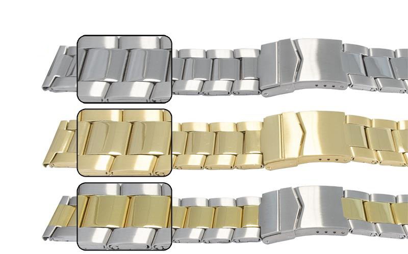 Quality Mirror Satin 3 Link Row Watch Strap Bracelet Centre Fold Safety Clasp