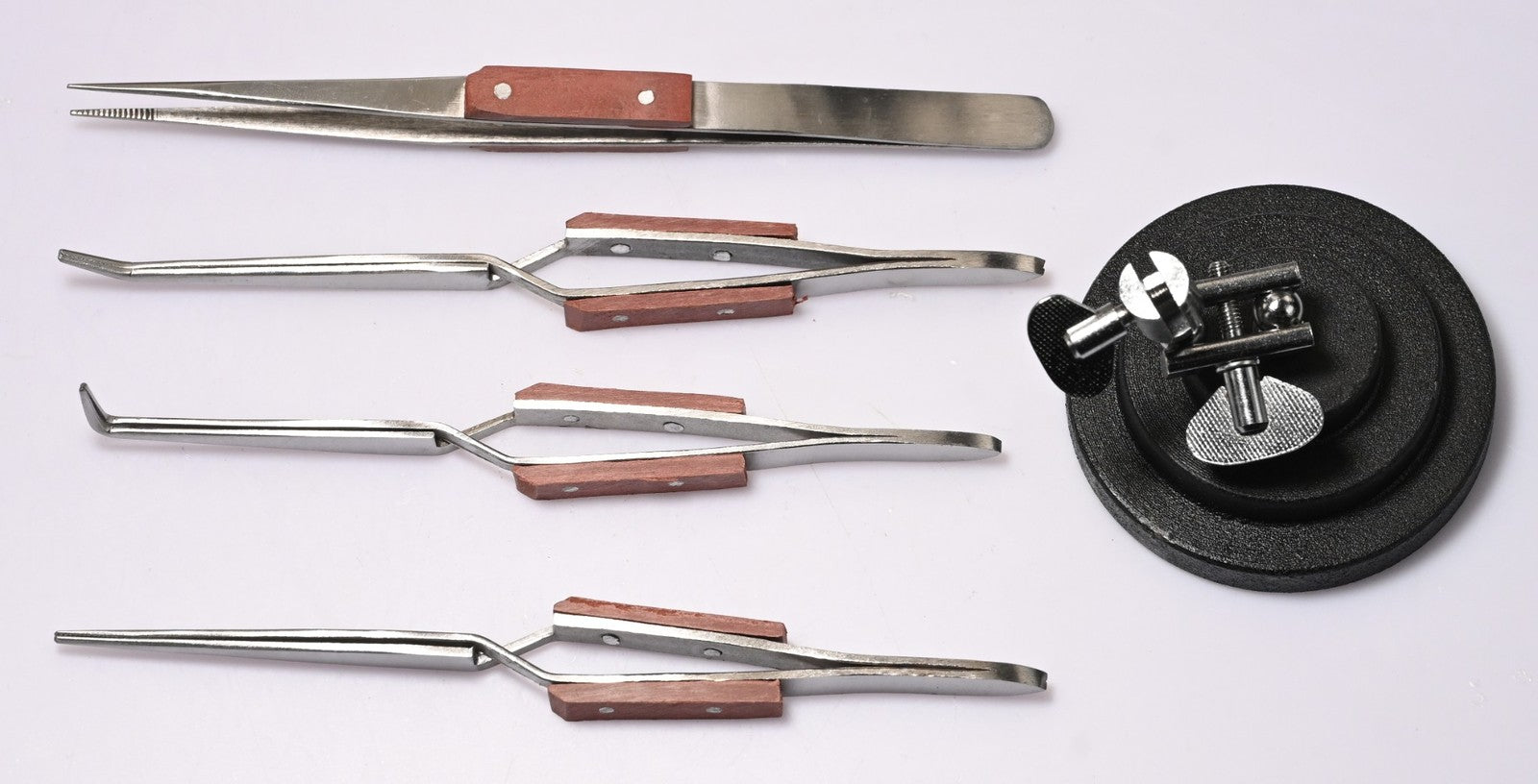 4pc Soldering Tweezers Set Cross Lock Fibre Grip + Third Hand Stand Jewellery UK