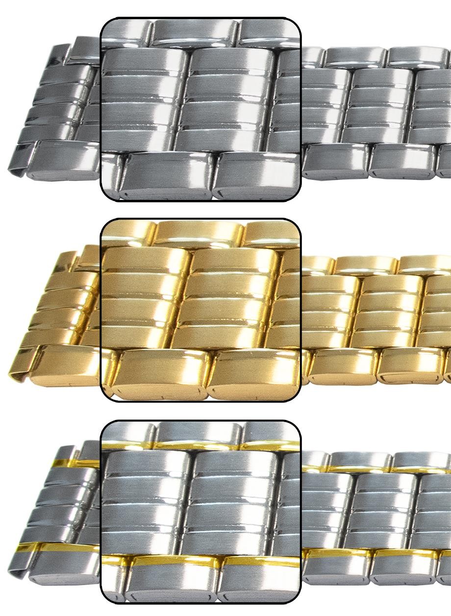 Satin With Mirror Edge Lines 3 Link Row Watch Strap Bracelet Spring Loaded Clasp