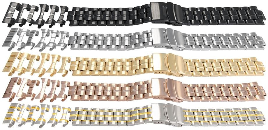 Watch Bracelet Strap Satin Mirror 18mm To 22mm Changeable Ends 3 Link Row Type