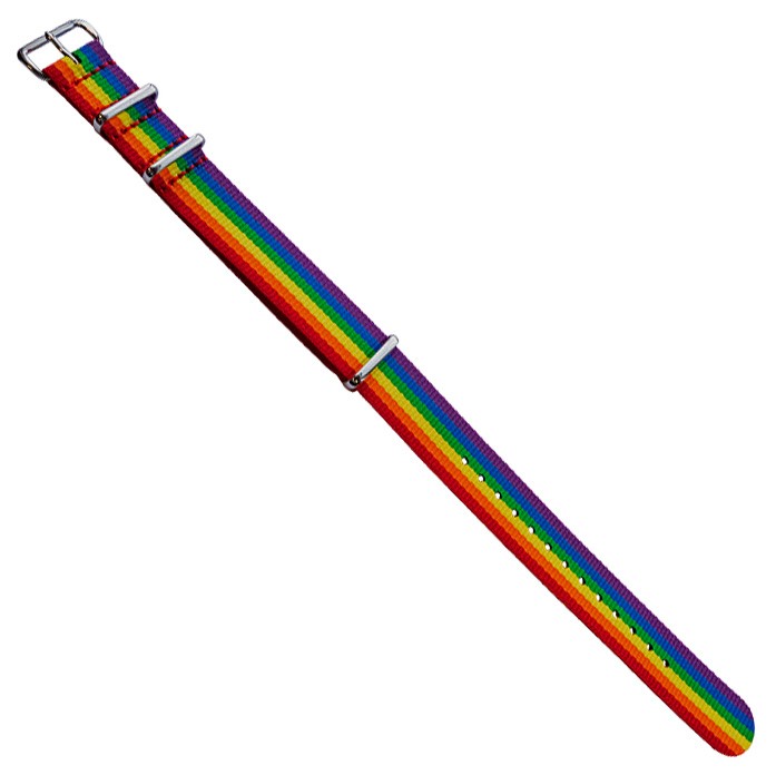 Rainbow Stripes Seatbelt Nylon Watch Strap Replacement Steel Buckle Bracelet