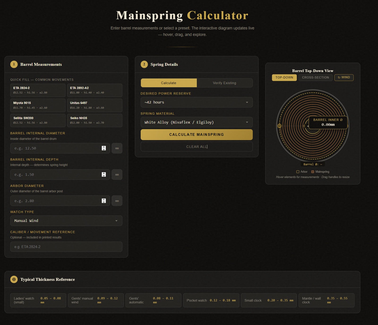 Watch Mainspring Size Calculator Tool USB — Watchmaker Repair Software ETA Seiko