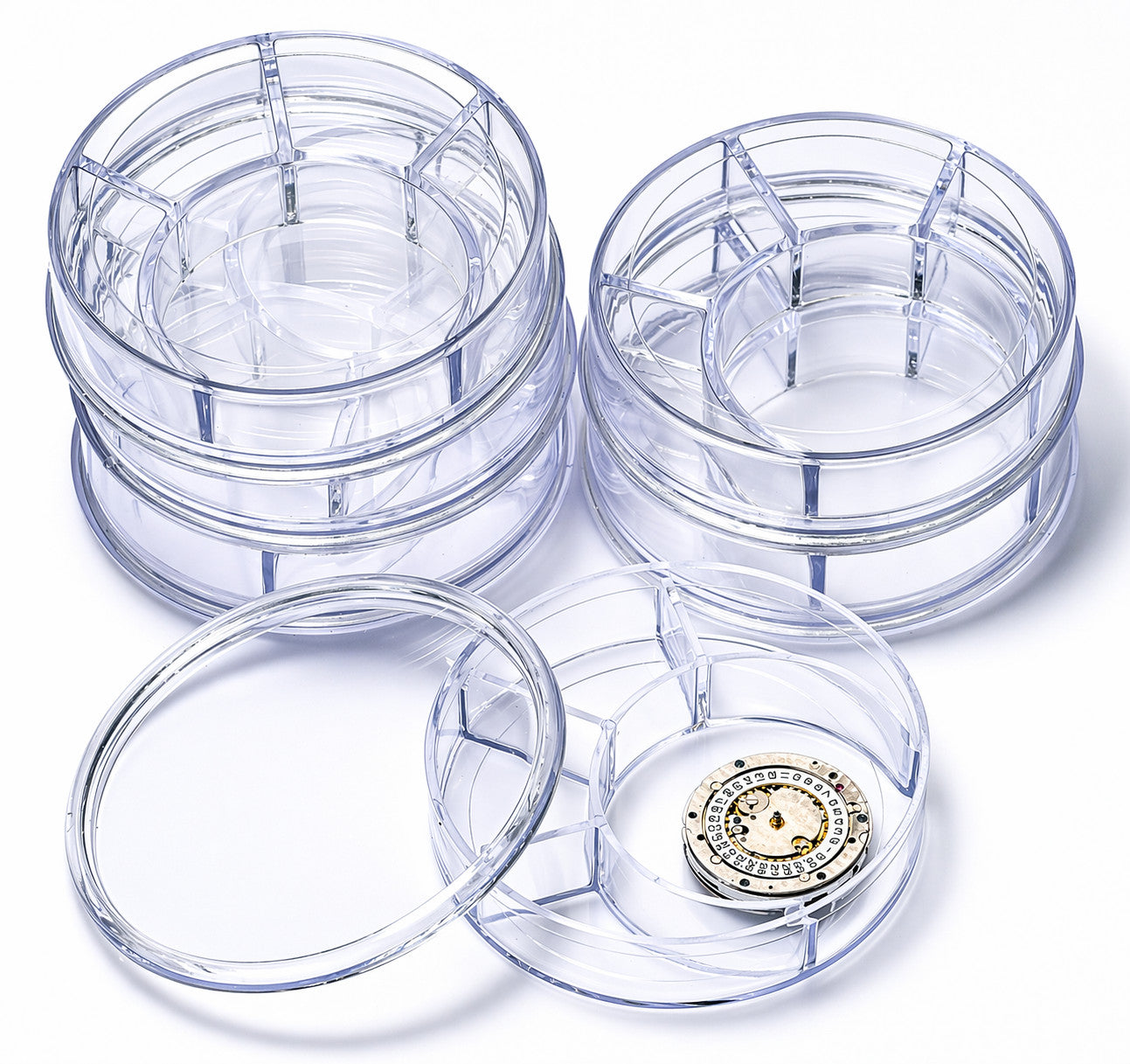 Watch Parts Movement Containers Set 6 with Lids Clear Tray Watchmaker Storage