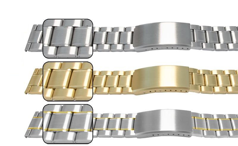 Satin And Mirror Edged Watch Strap Bracelet Centre Fold Safety Clasp 3 Link Row