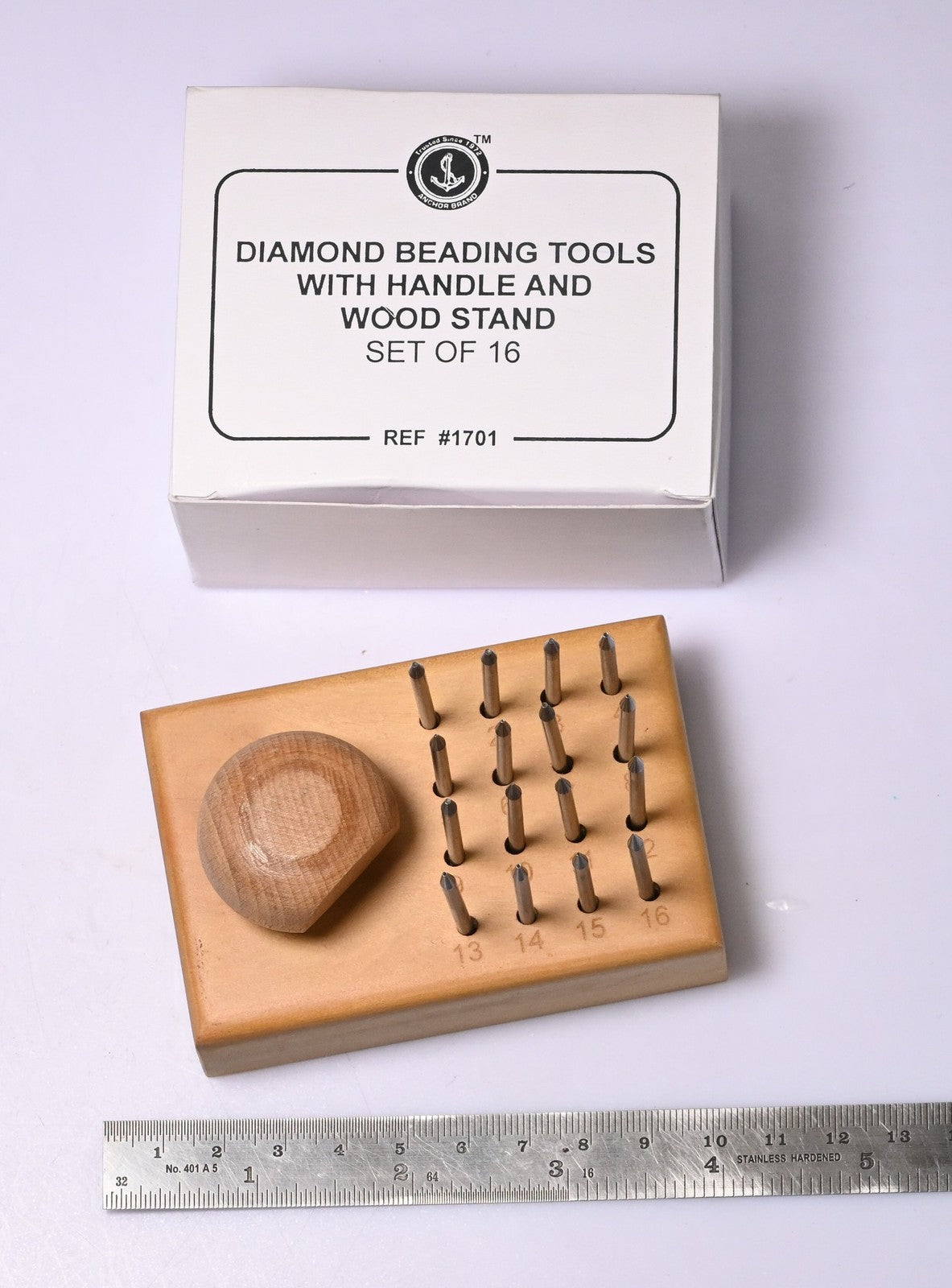 Jewellers Beading Tools 1-16 Diamond Stone Setting Wooden Handle & Stand