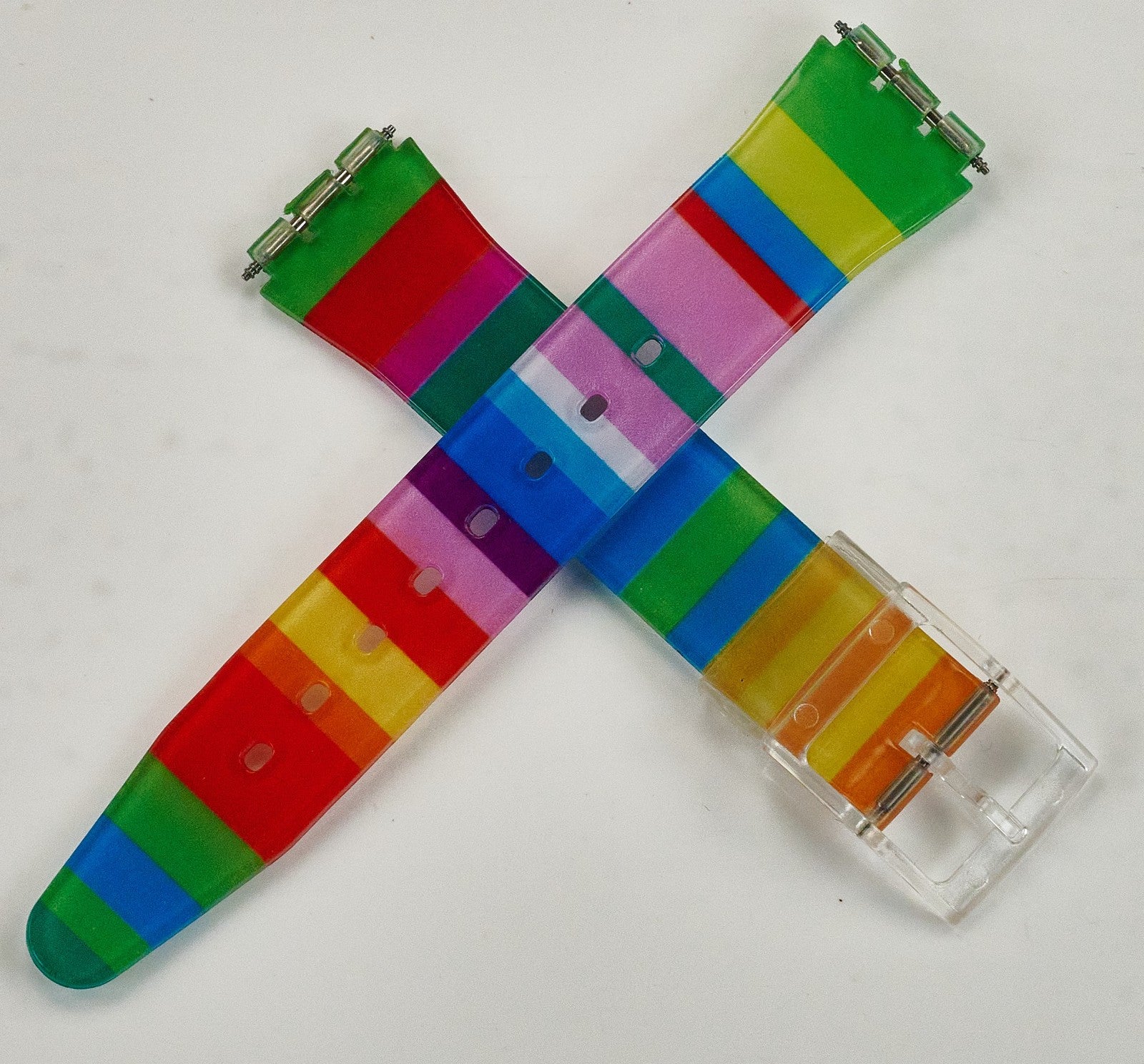 17mm Rainbow Striped Silicone Rubber Swatch Watch Strap Soft Band Replacement