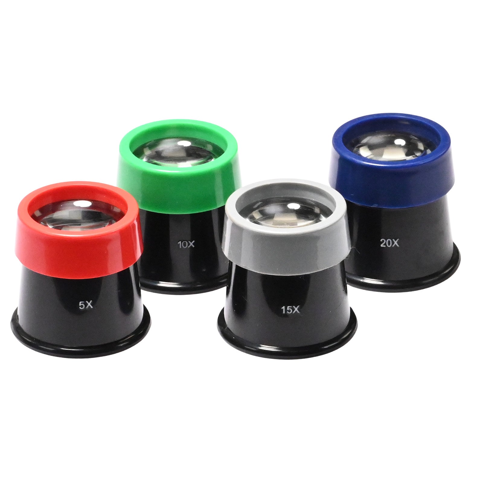 Jewellers Watchmakers Loupe Set of 4 - XL WIDE LENS Eye Magnifier 5x 10x 15x 20x