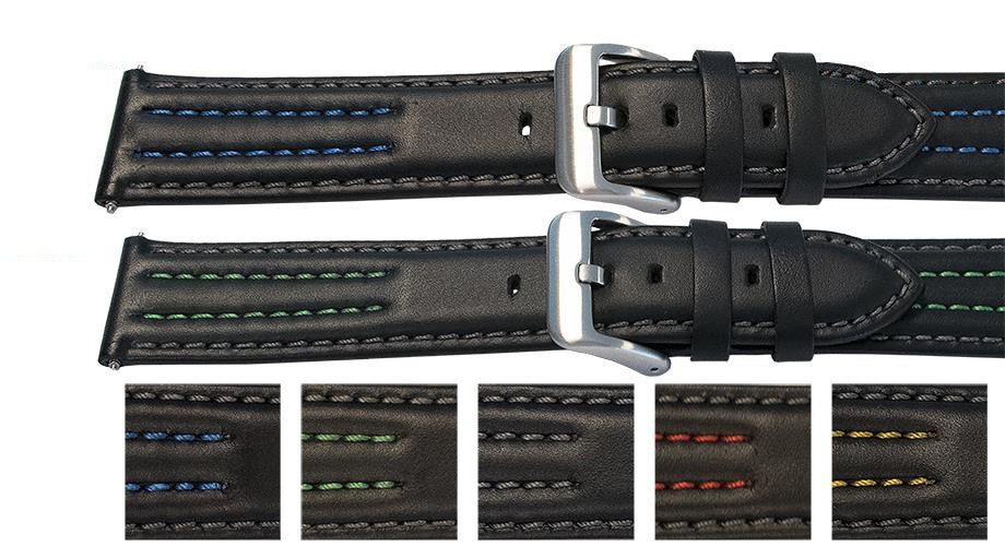 Quality Calf Leather Bracelet Olympic Style Smooth Black Watch Strap Replacement