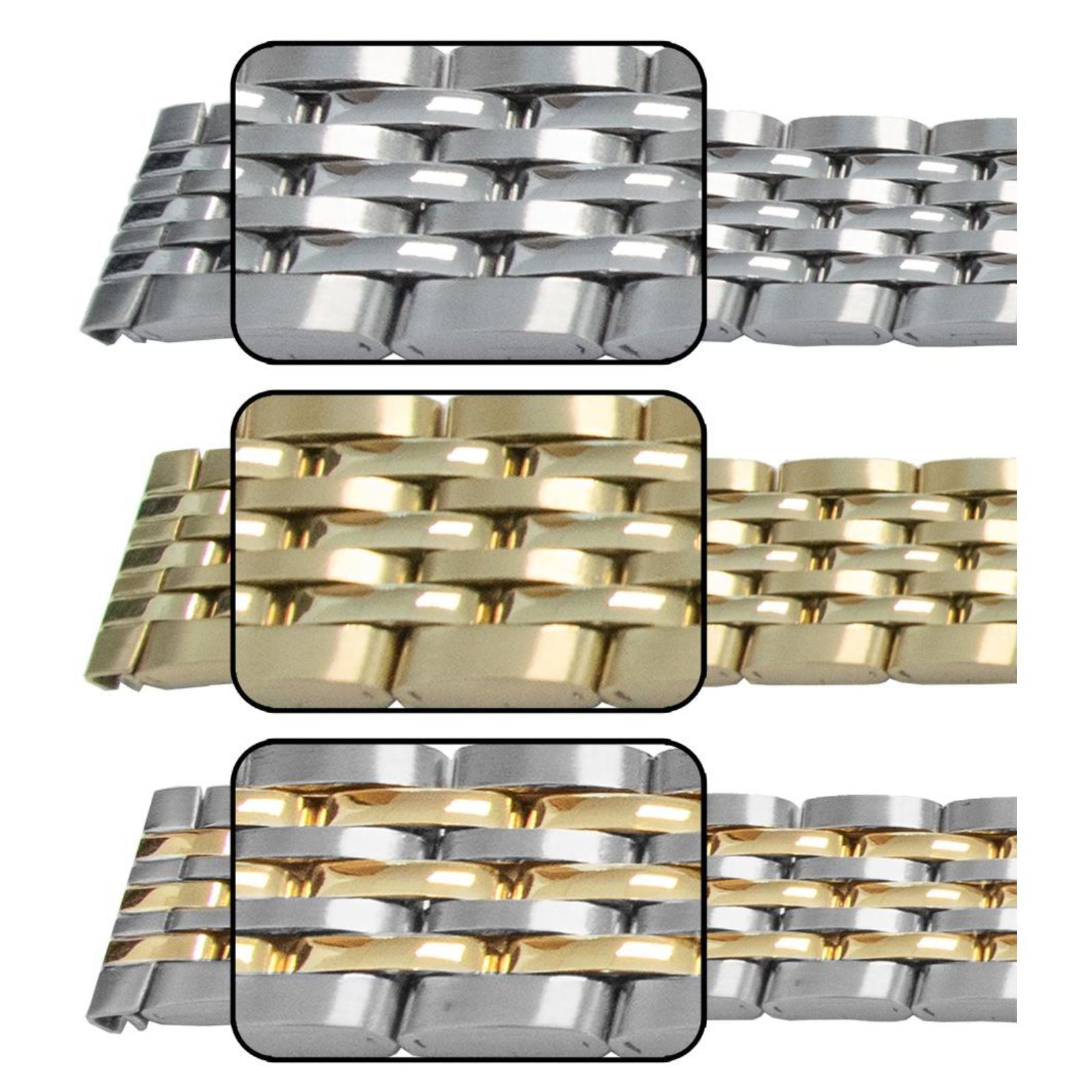 Satin And Mirror Watch Bracelet Strap 12mm, 14mm, 16mm, 7 Link Row Type Quality