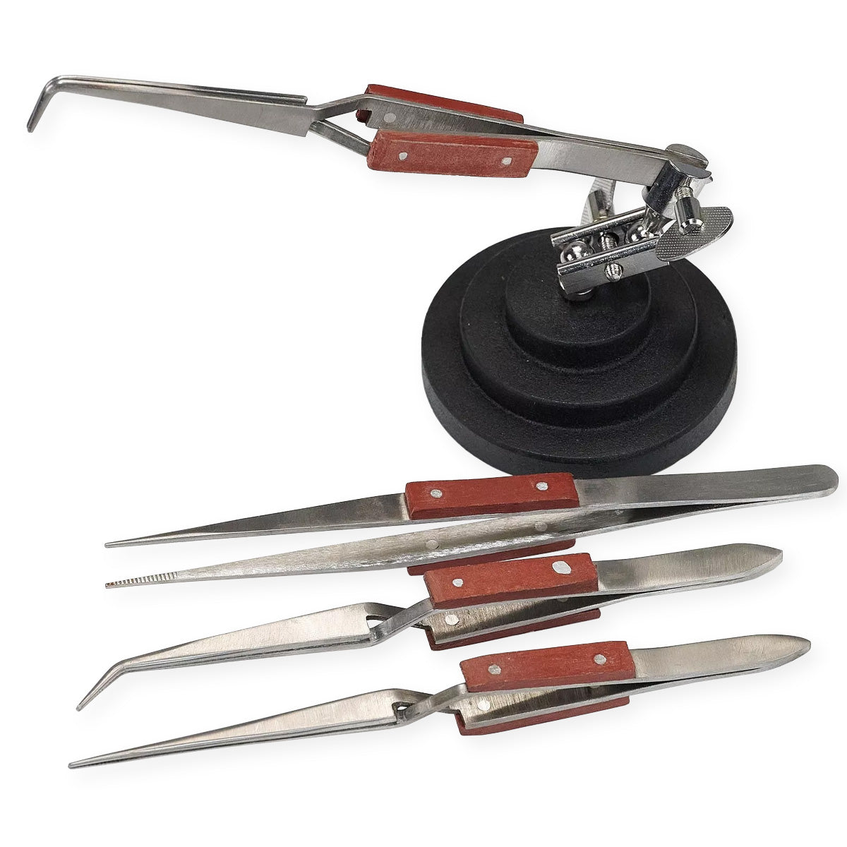 3rd Hand Base Vice Set 4x Cross locking Tweezers Soldering Solder Jewellers Tool