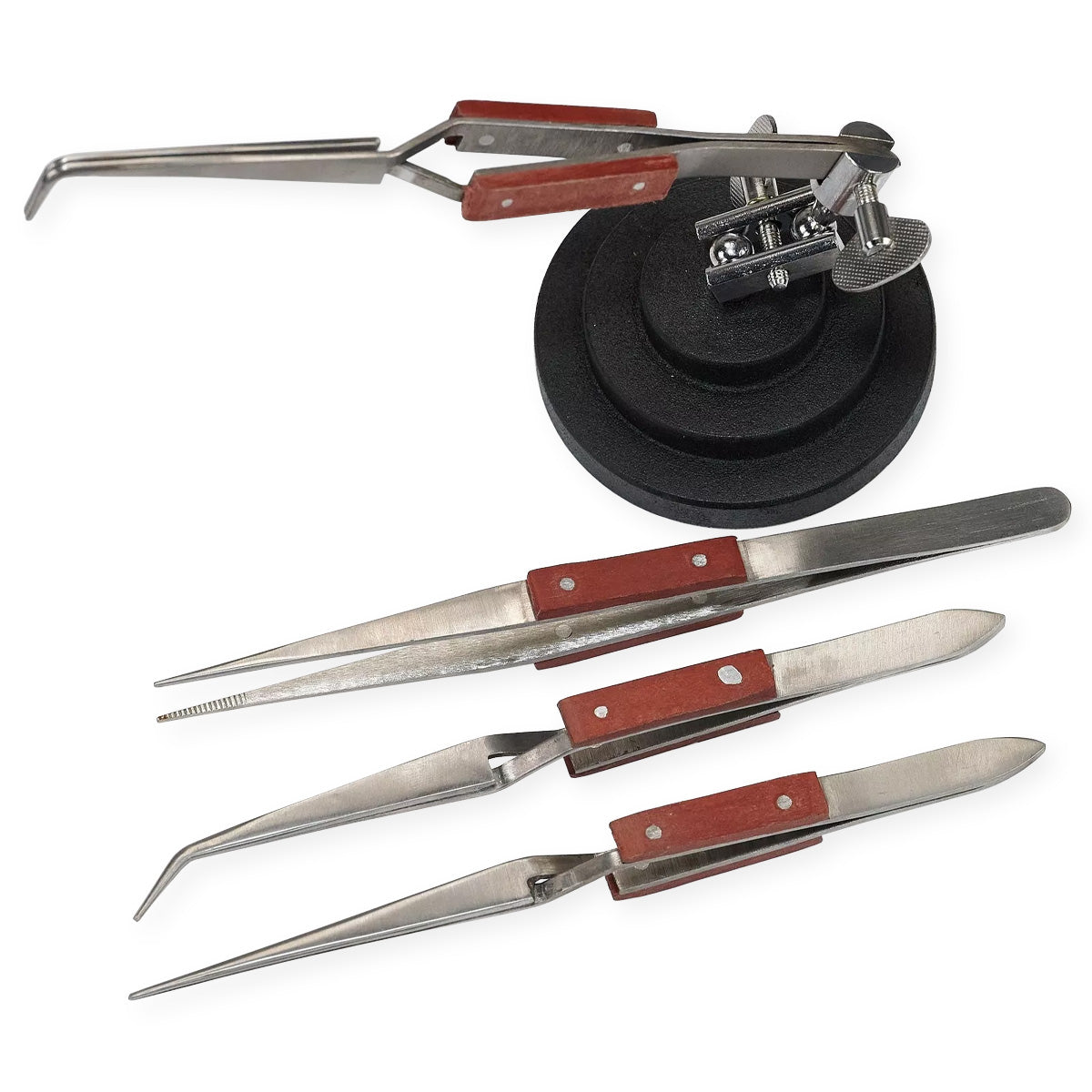 3rd Hand Base Vice Set 4x Cross locking Tweezers Soldering Solder Jewellers Tool