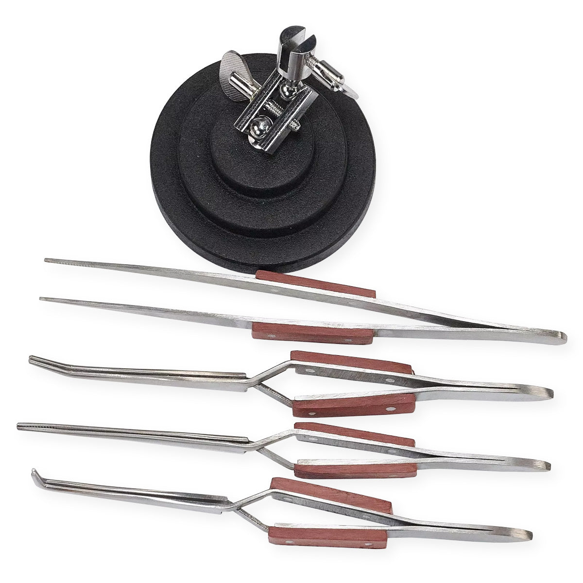 3rd Hand Base Vice Set 4x Cross locking Tweezers Soldering Solder Jewellers Tool