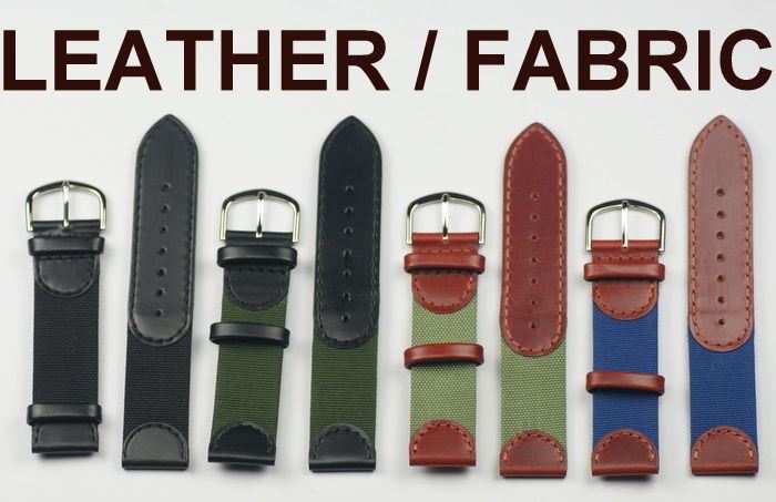 Leather & fabric mix watch straps 18mm 20mm black green brown mens nylon DESIGN