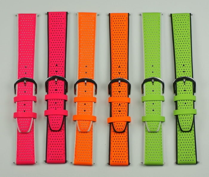 20mm Racing rally leather watch strap contrast orange pink green straps band