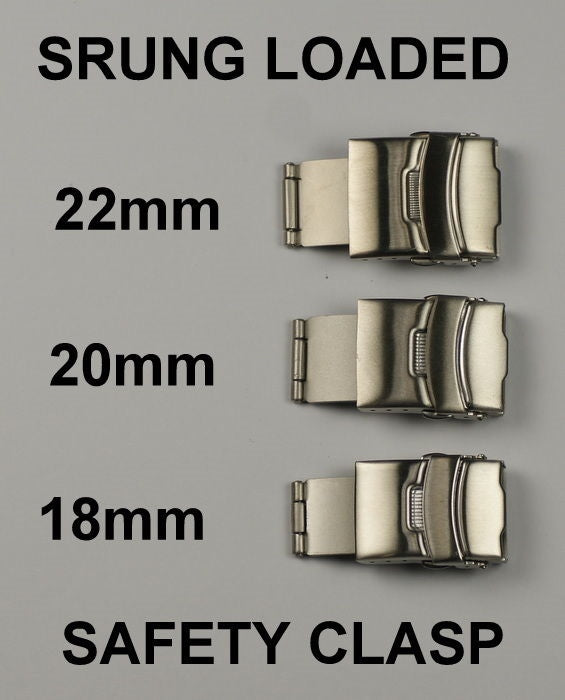 Sprung buckle safety button clasp  leather straps 18mm 20mm 22mm NEW deployment