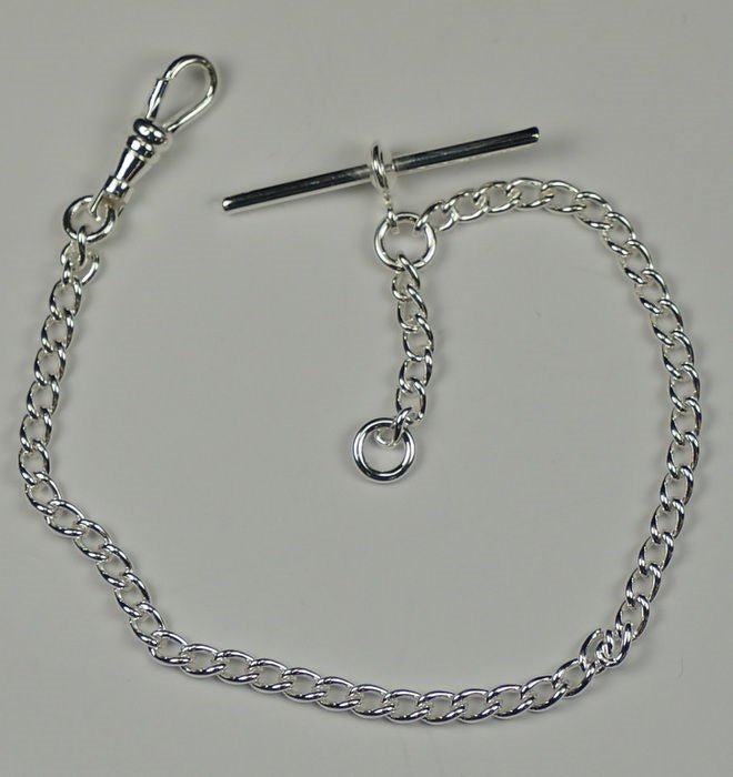 QUALITY silver plated single albert chain pocketwatch chain fob watch T bar NEW