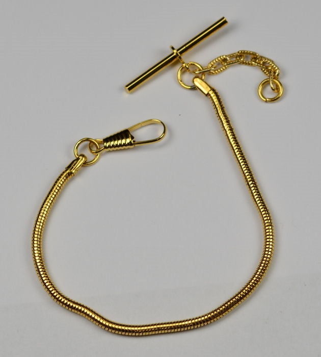 Snake chain GOLD PLATED single albert chain pocketwatch fob pocket watch t bar